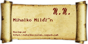 Mihalko Milán névjegykártya